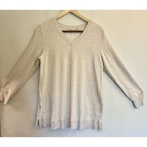 Soft Surroundings Shirt Women M Beige‎  2BR58 V Neck Long Sleeve Stretch